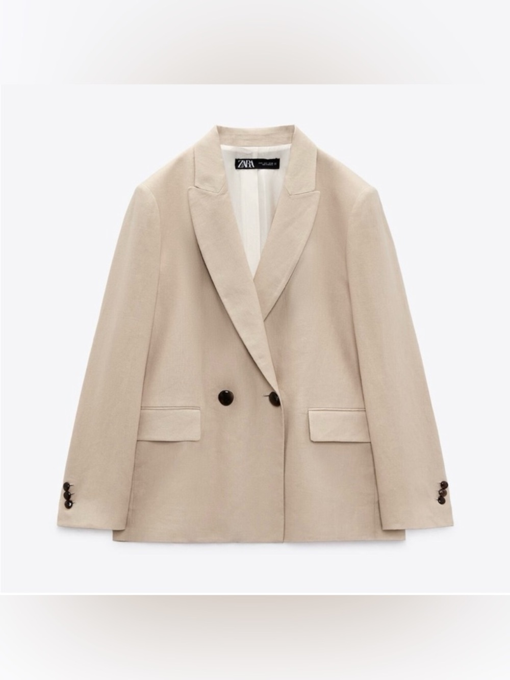 New ZARA Double Breasted 100% Linen Blazer